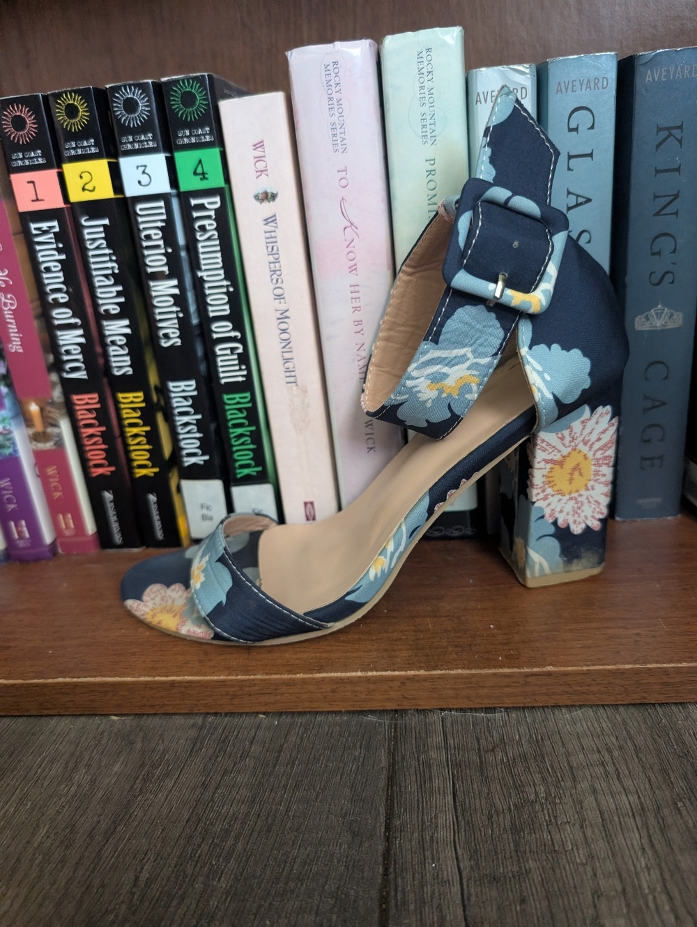 ❤️Sold❤️Floral Block Heel Sandals - Blue Floral